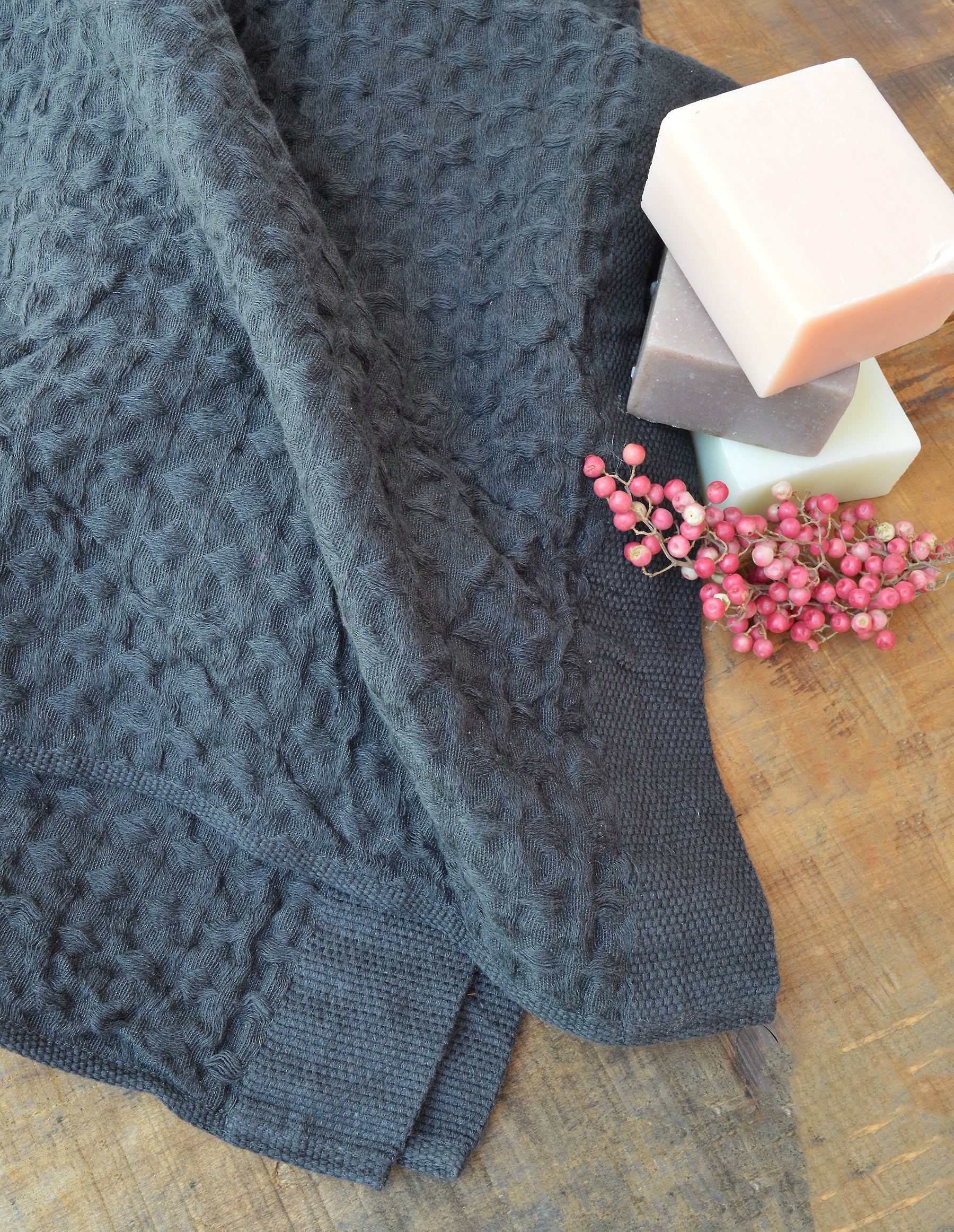 Lattice Linen  Waffle Towel, Charcoal