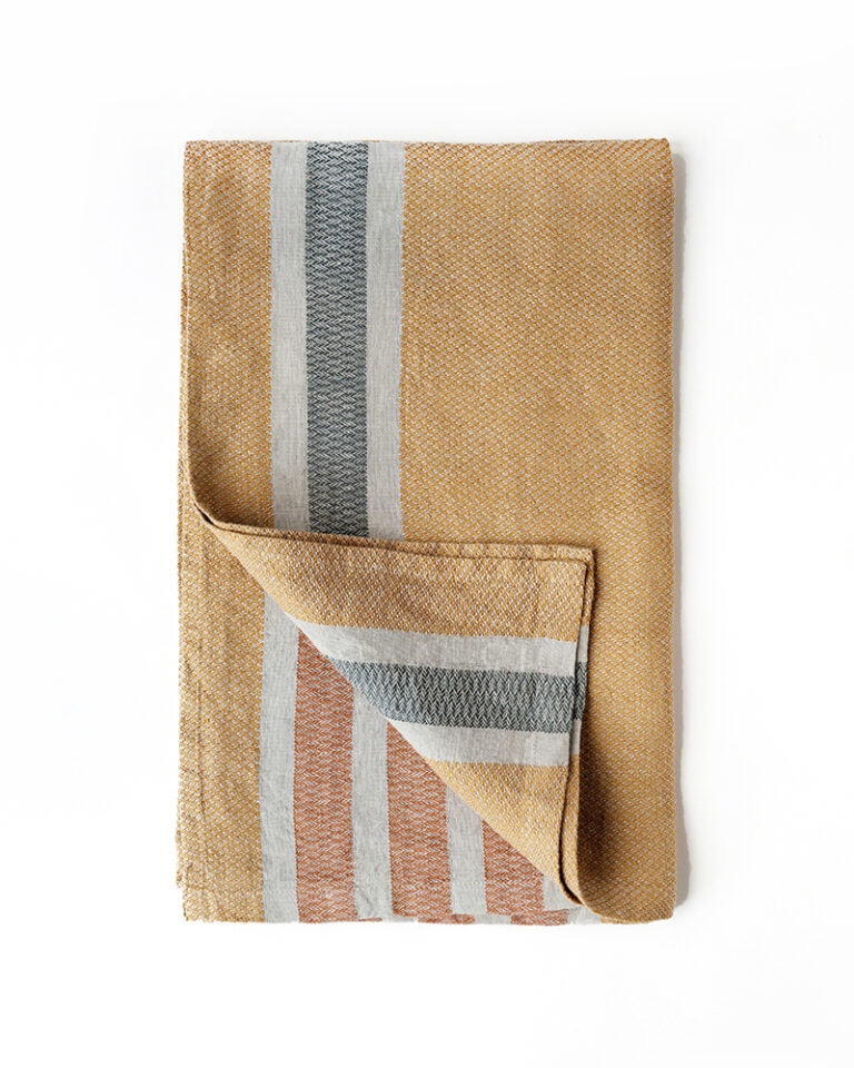 Oversized Linen Striped Bath Towel - Amber
