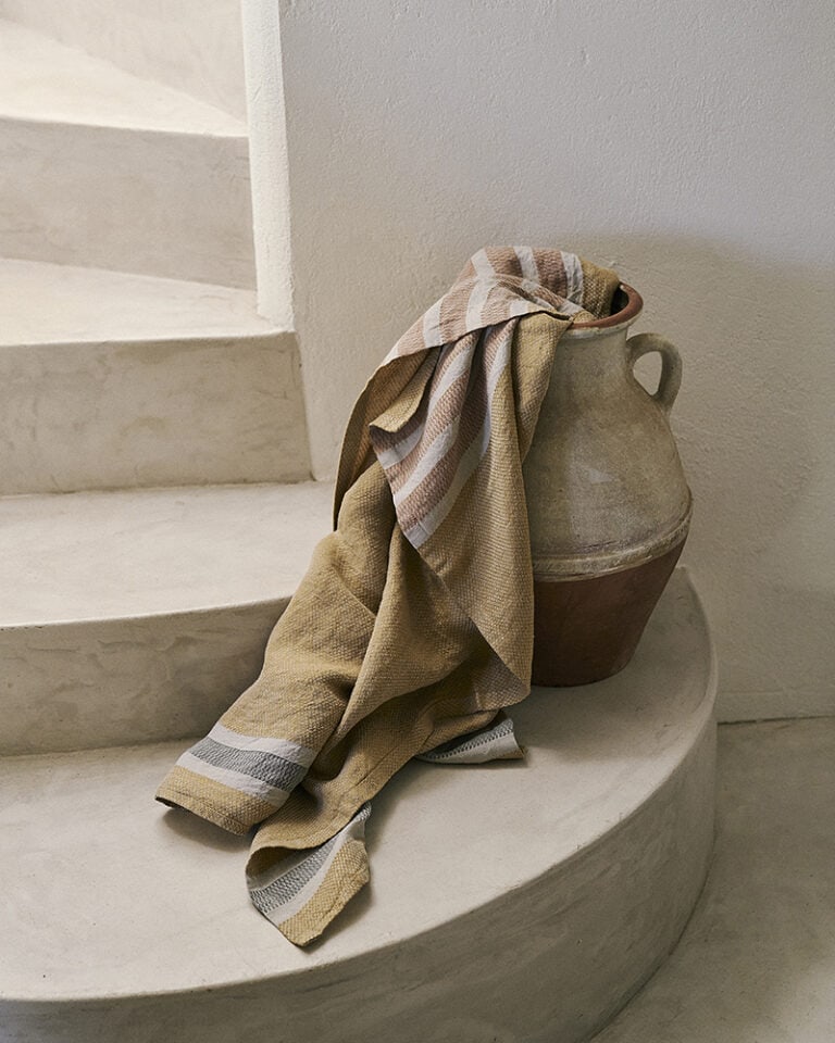 Oversized Linen Striped Bath Towel - Amber