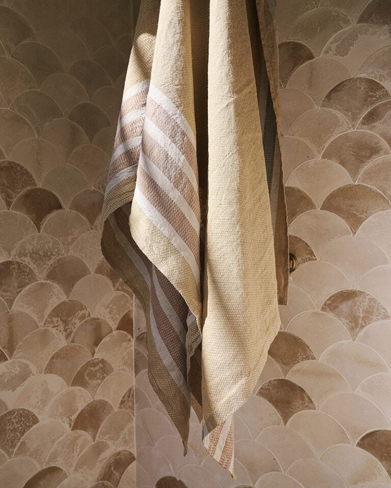 Oversized Linen Striped Bath Towel - Amber